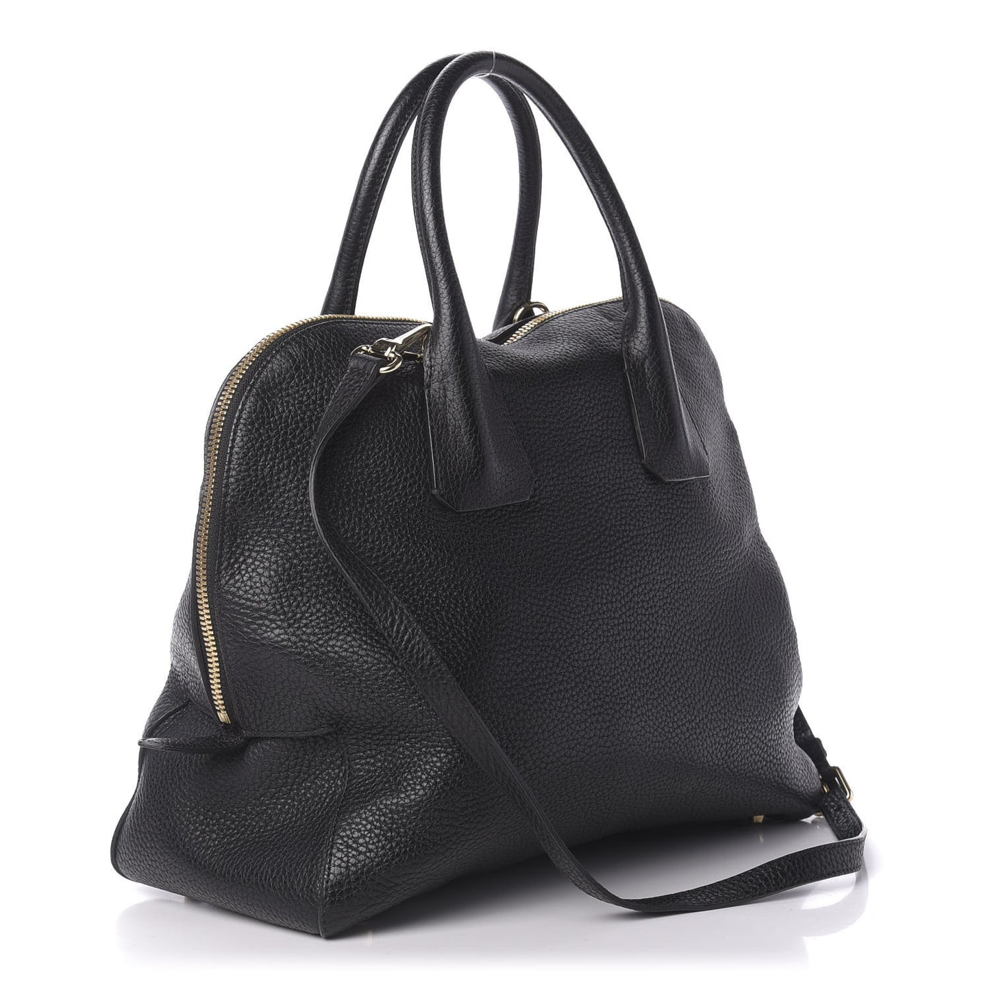 London Grainy Calfskin Medium Greenwood Bowling Bag Black