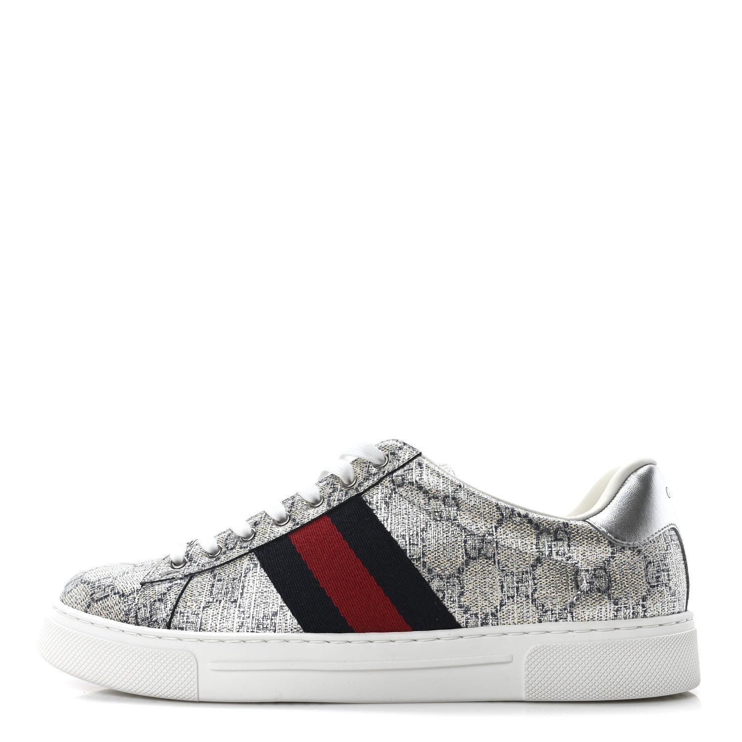 Gucci GG Supreme Monogram Metal Web Mens Ace Sneakers 7.5 Beige Blue Silver 1 of 11