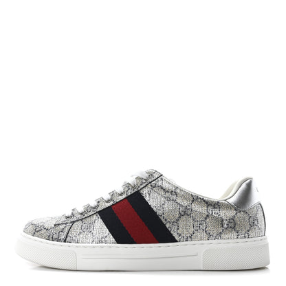 Gucci GG Supreme Monogram Metal Web Mens Ace Sneakers 7.5 Beige Blue Silver 1 of 11