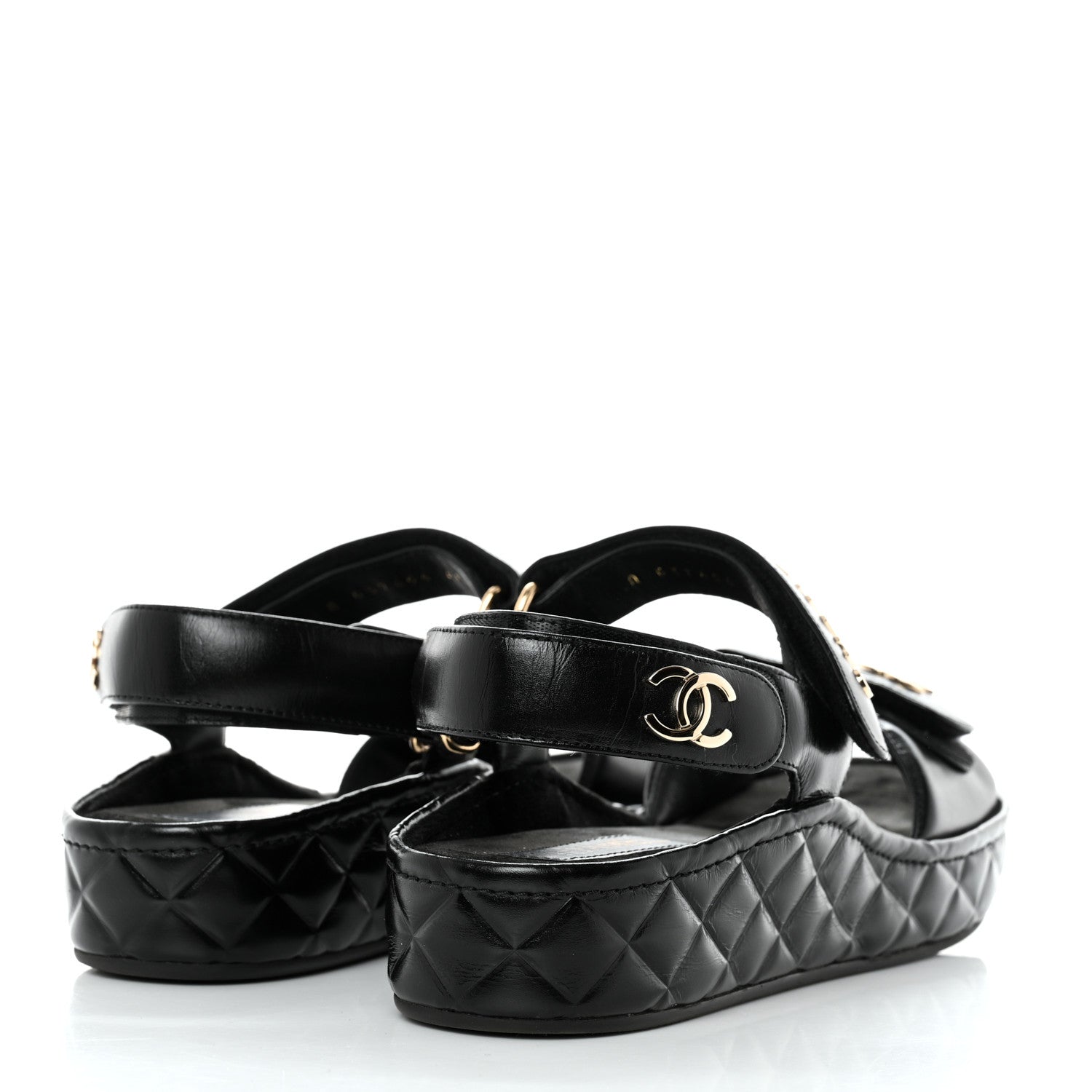 Chanel Shiny Calfskin Logo Platform Sandals 40 Black 4 of 8
