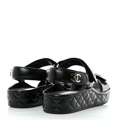 Chanel Shiny Calfskin Logo Platform Sandals 40 Black 4 of 8