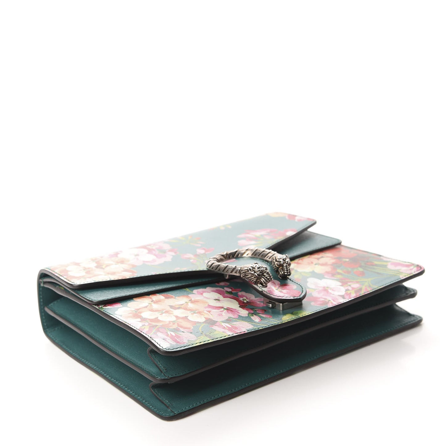 Calfskin Blooms Print Medium Dionysus Shoulder Bag Bright Emerald Multicolor