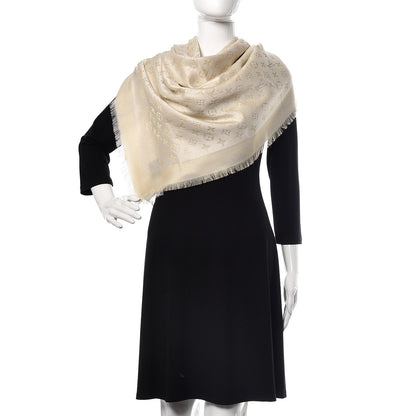 Louis Vuitton Silk Lurex Wool Monogram Shine Shawl Charcoal Greige 2 of 5