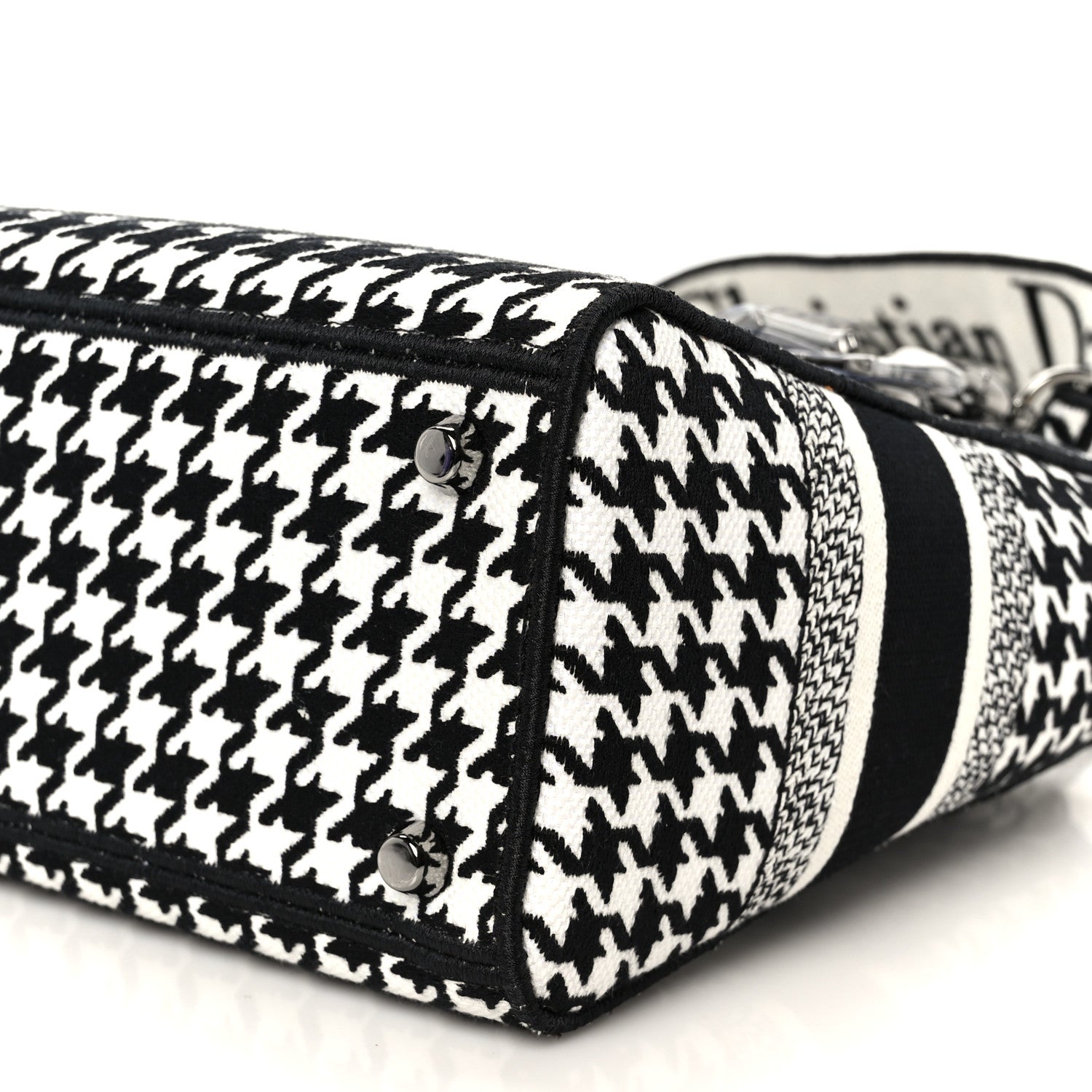 Christian Dior Canvas Houndstooth Embroidered Medium Lady D-Lite Black White 10 of 10