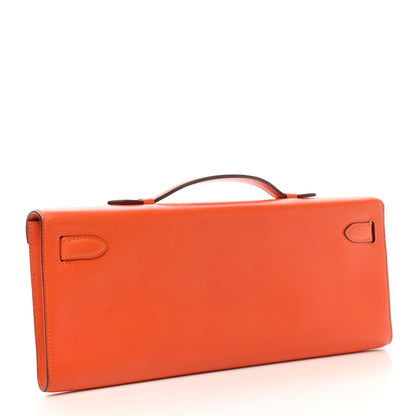 Hermes Tadelakt Kelly Cut Clutch Pochette Orange 3 of 7