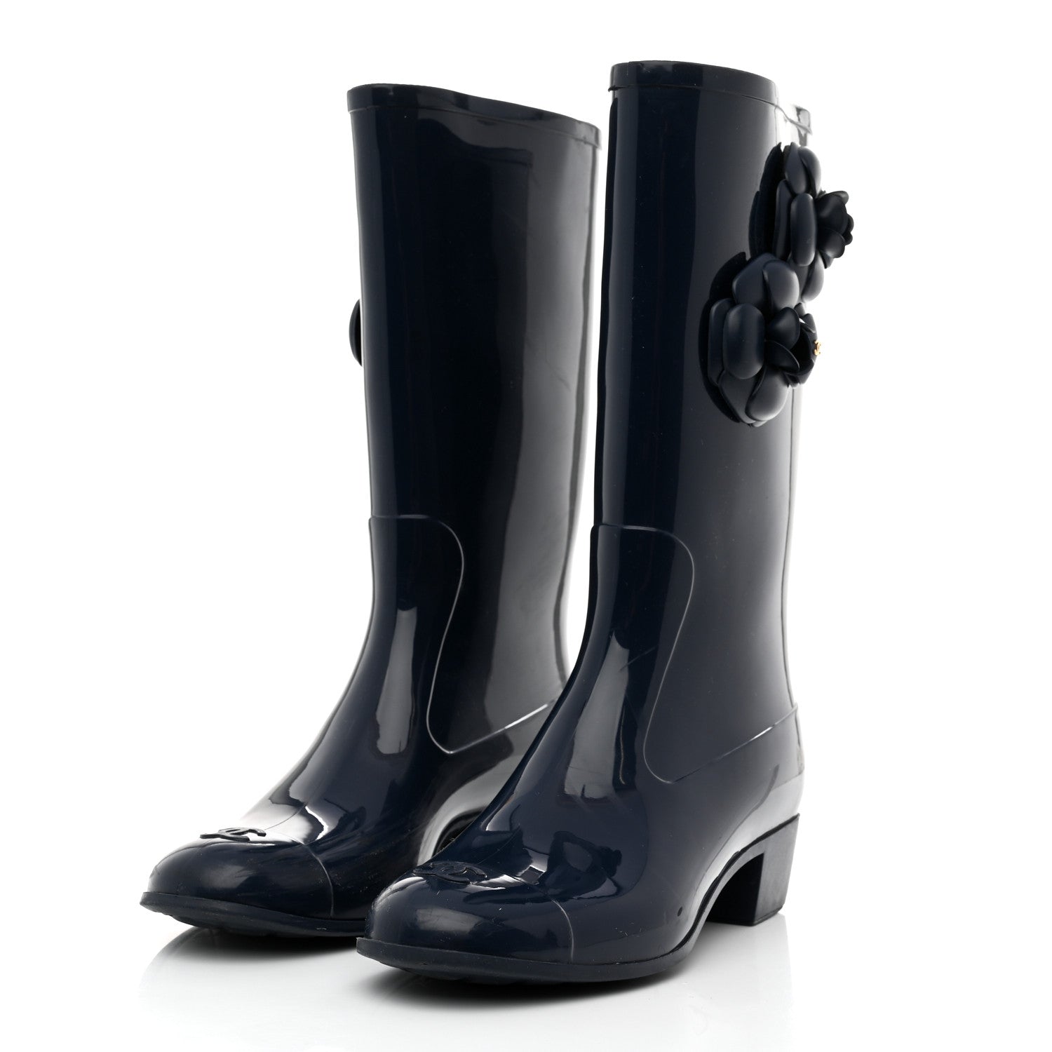 Chanel Rubber Camellia Rain Boots 41 Dark Blue 3 of 7