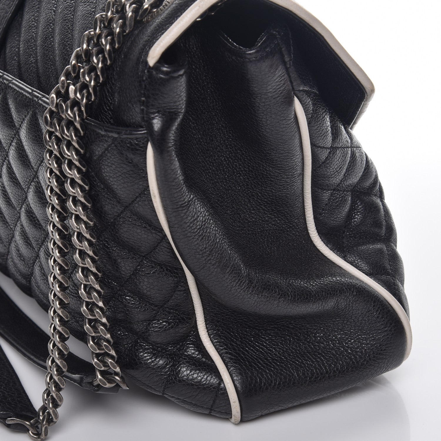 Saint Laurent Calfskin Mixed Matelasse Triquilt Large Monogram Envelope Satchel Black White 9 of 13
