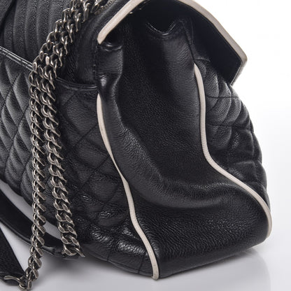 Saint Laurent Calfskin Mixed Matelasse Triquilt Large Monogram Envelope Satchel Black White 9 of 13