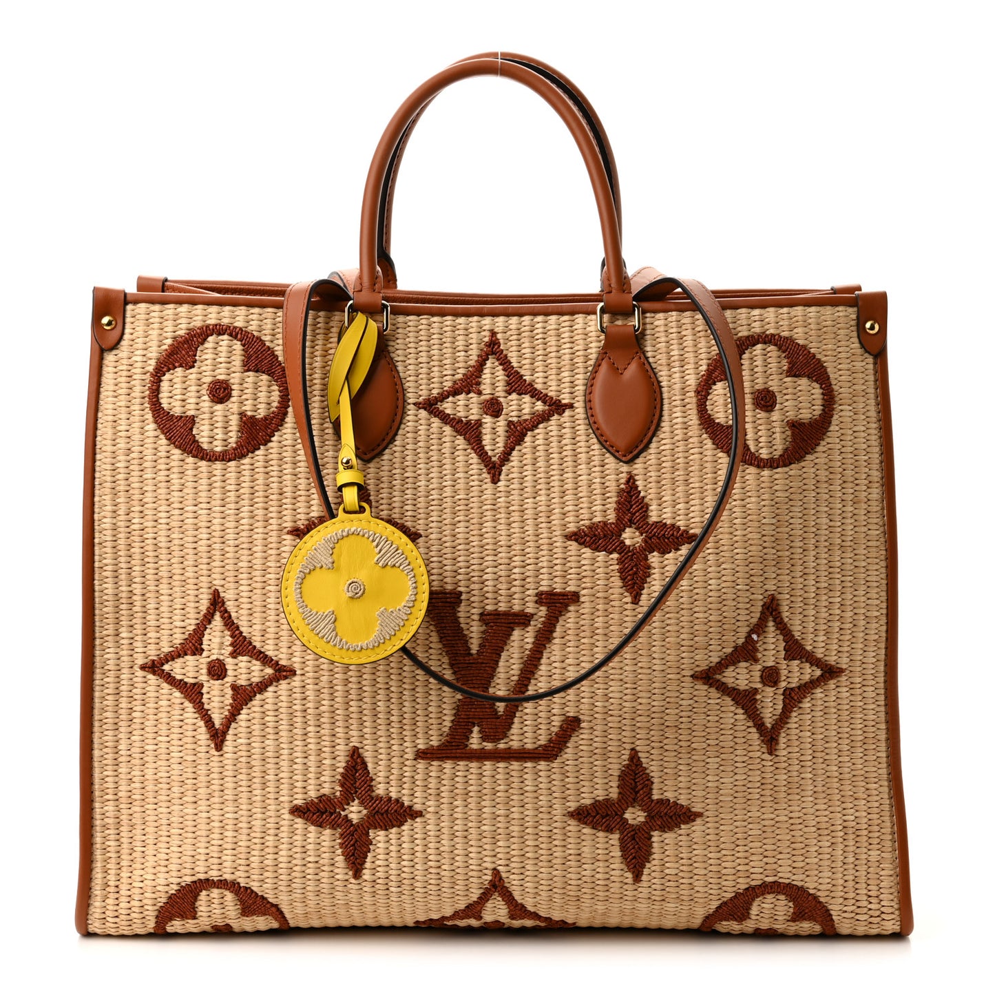 Raffia Calfskin Monogram Giant Onthego GM Tan