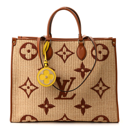 Louis Vuitton Raffia Calfskin Monogram Giant Onthego GM Tan 1 of 9
