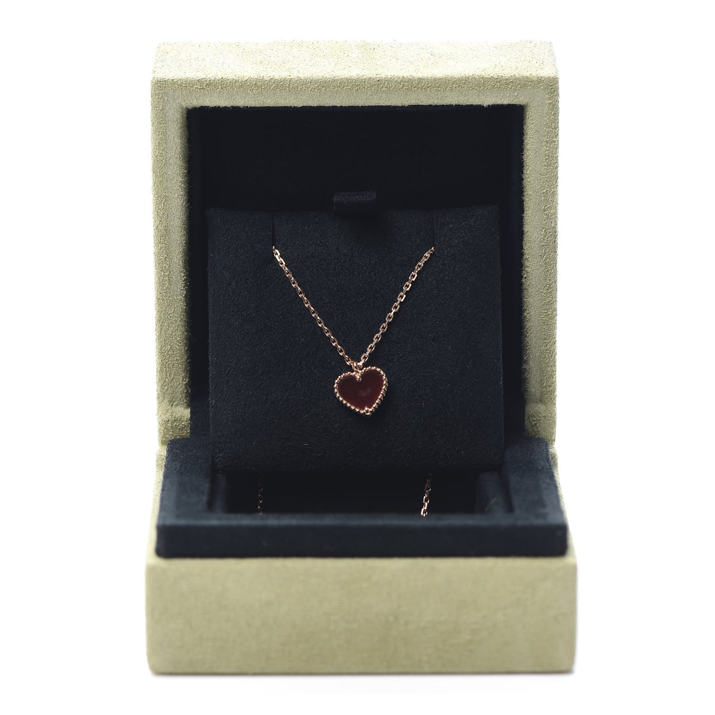 18K Rose Gold Carnelian Sweet Alhambra Heart Pendant Necklace