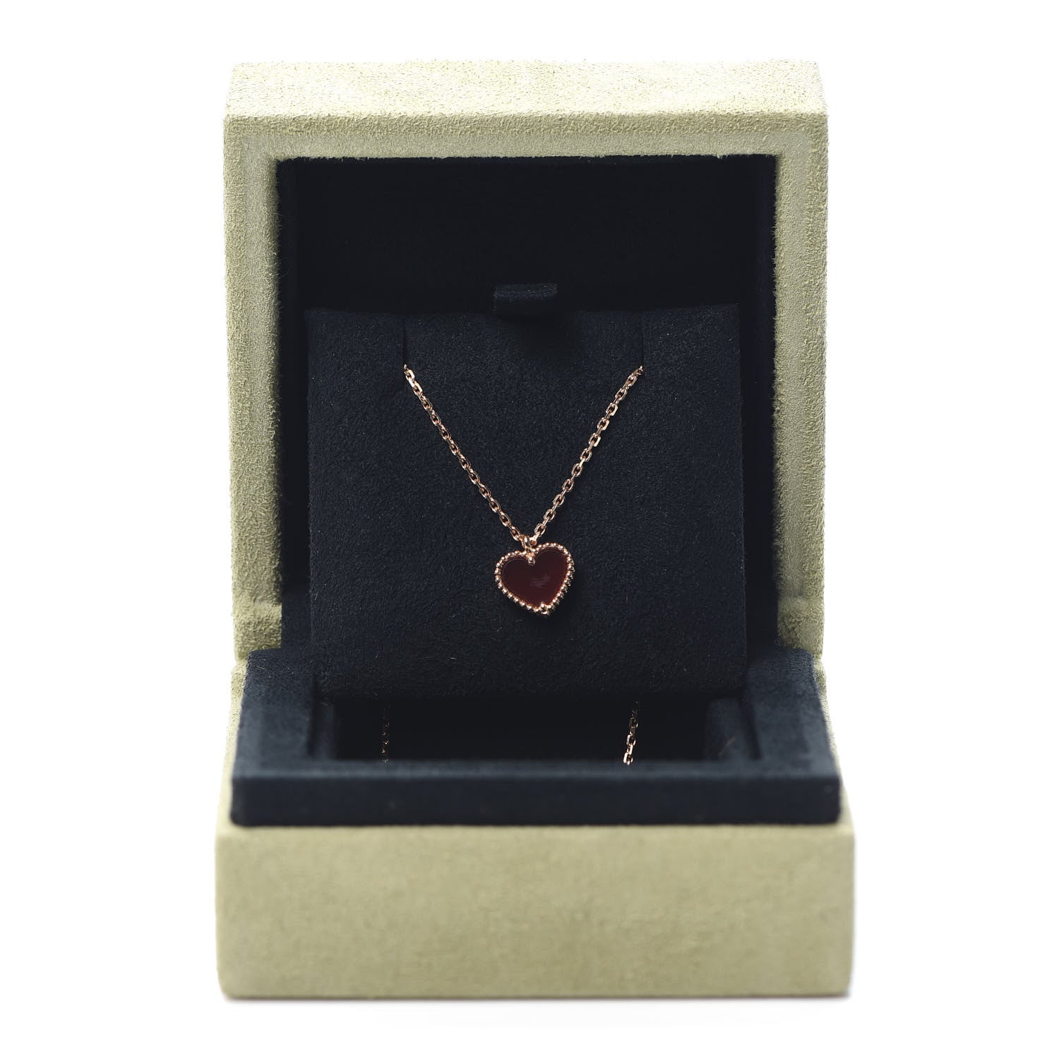 Van Cleef & Arpels 18K Rose Gold Carnelian Sweet Alhambra Heart Pendant Necklace 7 of 7