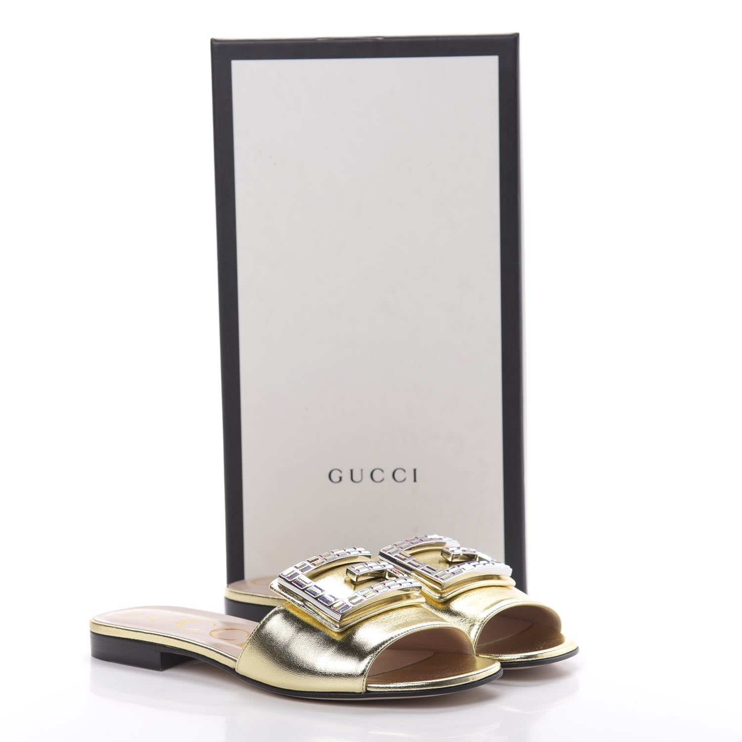 Gucci Metallic Nappa Crystal Square G Madelyn Slide Sandals 36 Gold 9 of 9