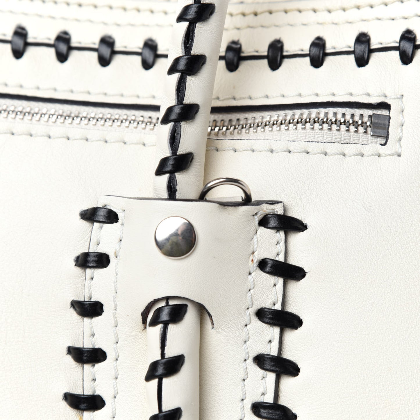 Calfskin Whipstitch Folk Tote White