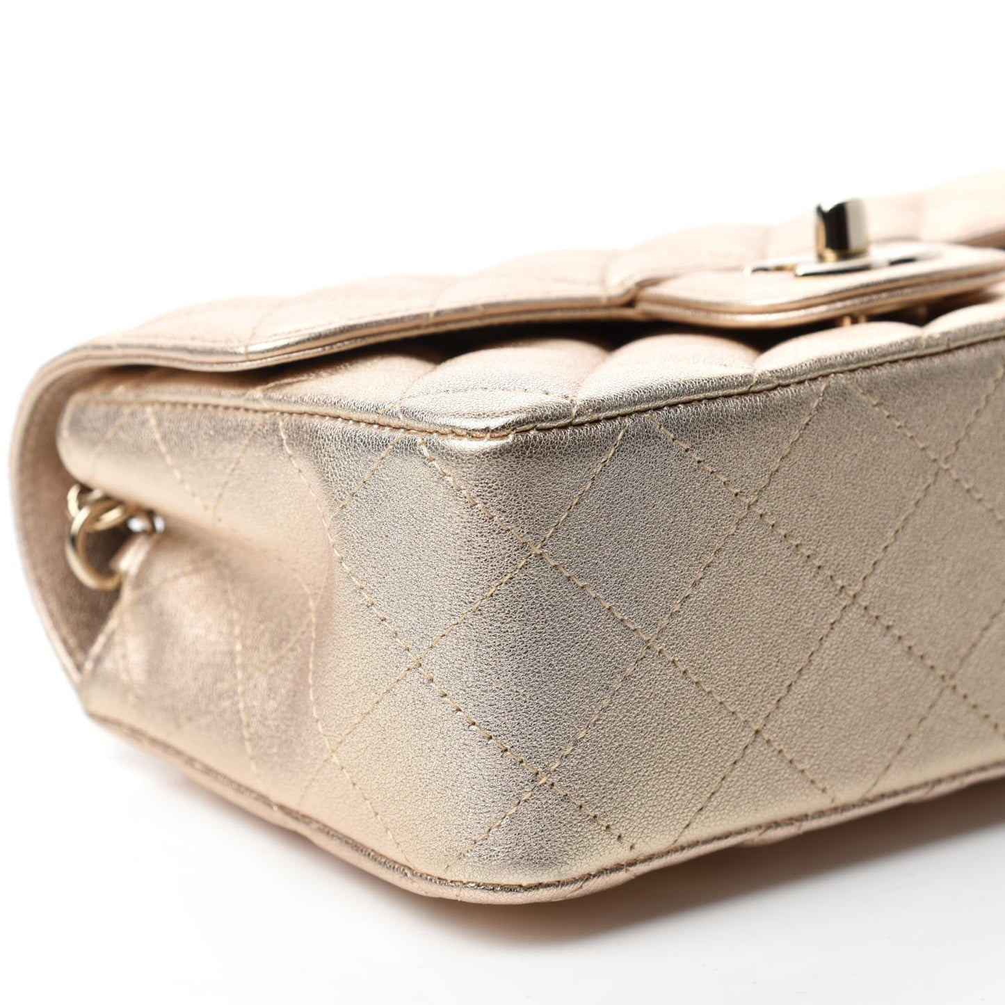 Metallic Lambskin Quilted Mini Rectangular Flap Gold