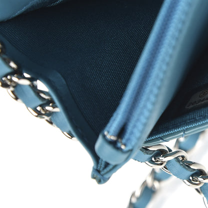 Chanel Patent Quilted Wallet On Chain WOC Blue 10 of 13