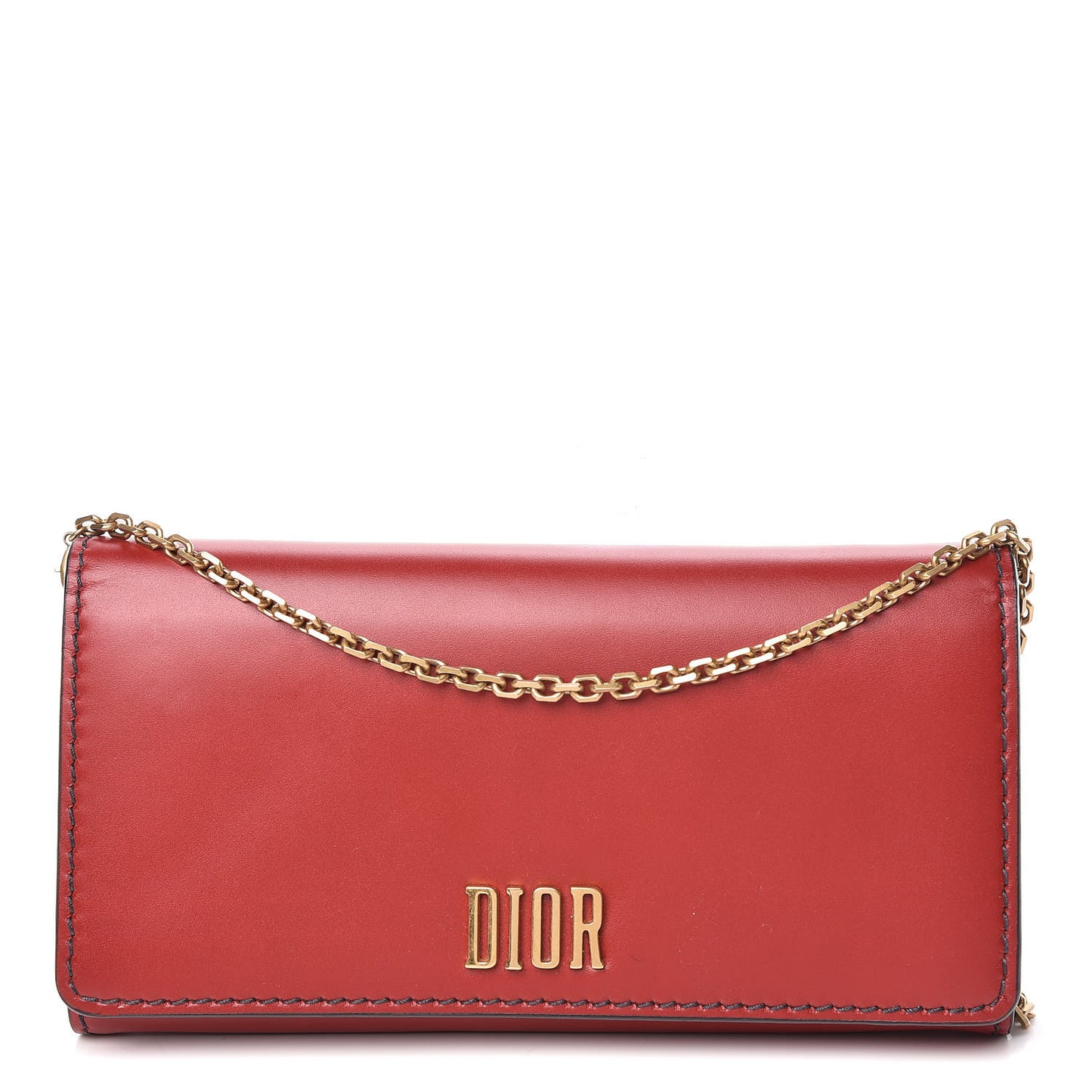 Calfskin D Fence Croisiere Chain Wallet Red