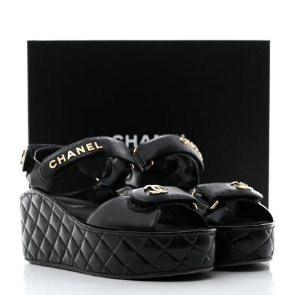 Chanel Shiny Calfskin Logo Platform Sandals 37 Black 9 of 9