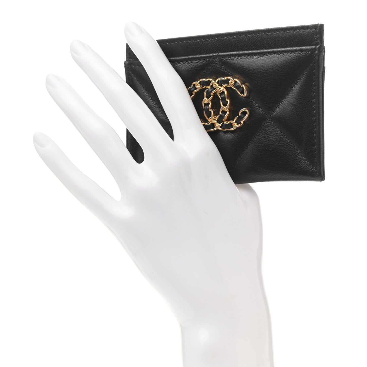 Lambskin Quilted Chanel 19 Card Holder Black