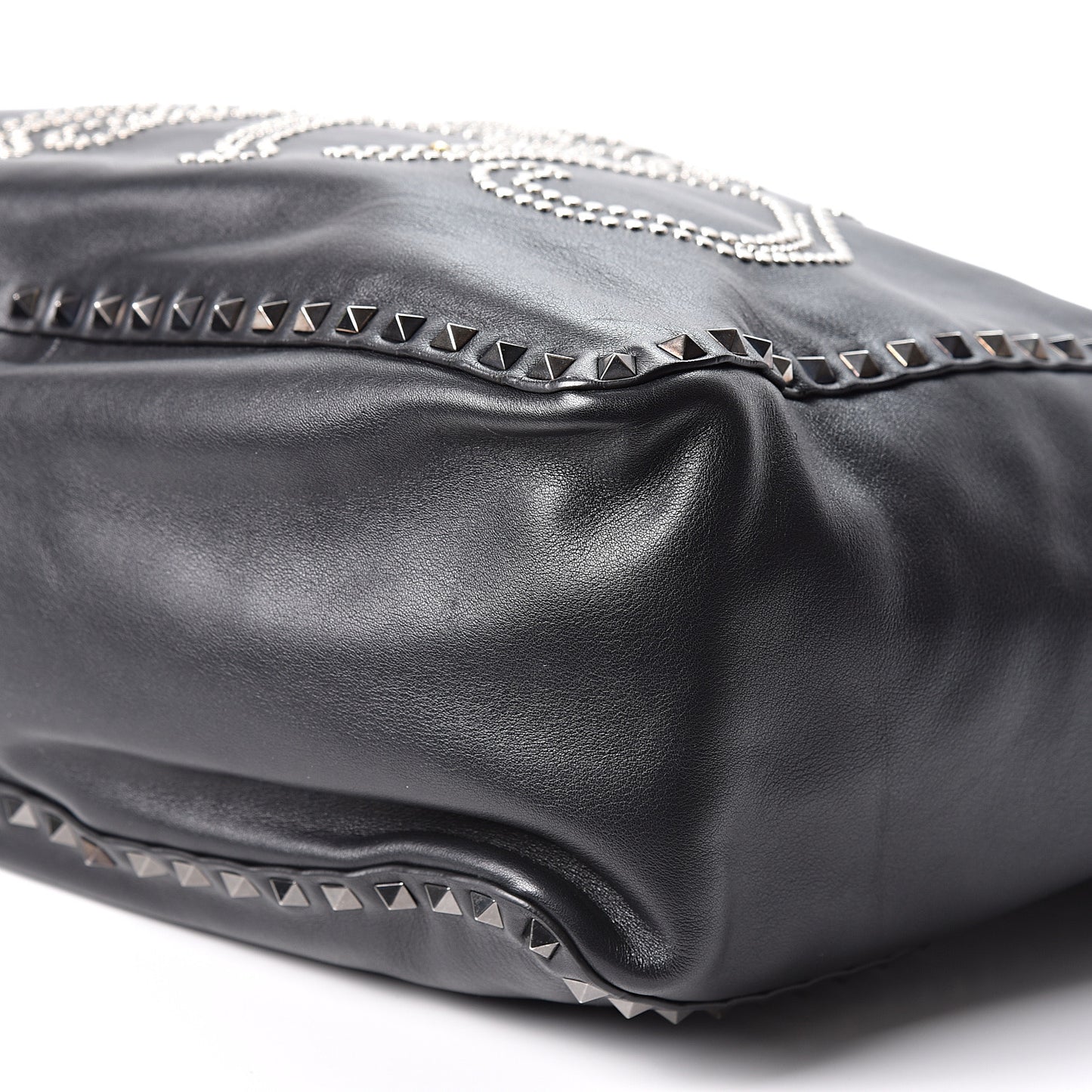 Vitello Monkey Studded Rockstud Tote Black
