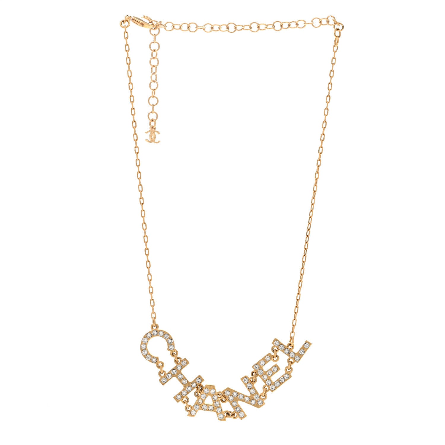 Chanel Metal Crystal 90's Icon Logo Necklace Gold 3 of 7