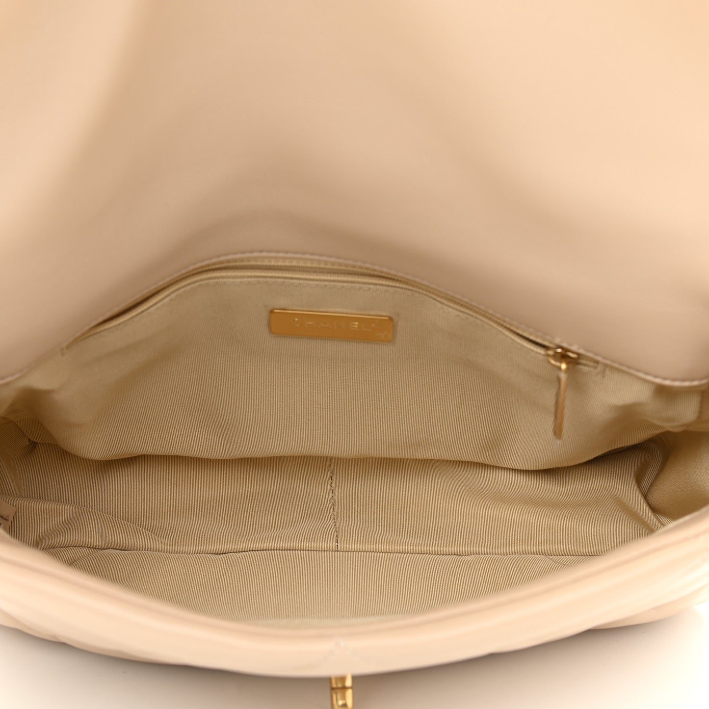 Lambskin Quilted Large Chanel 19 Flap Beige