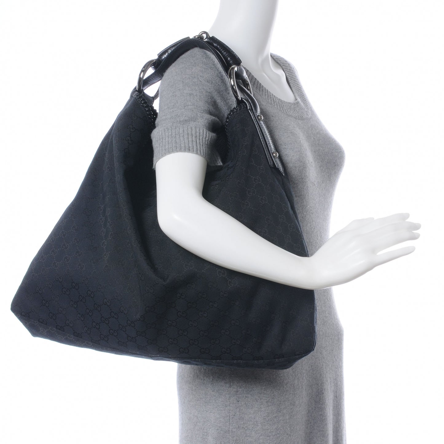 Monogram Large Horsebit Chain Hobo Black