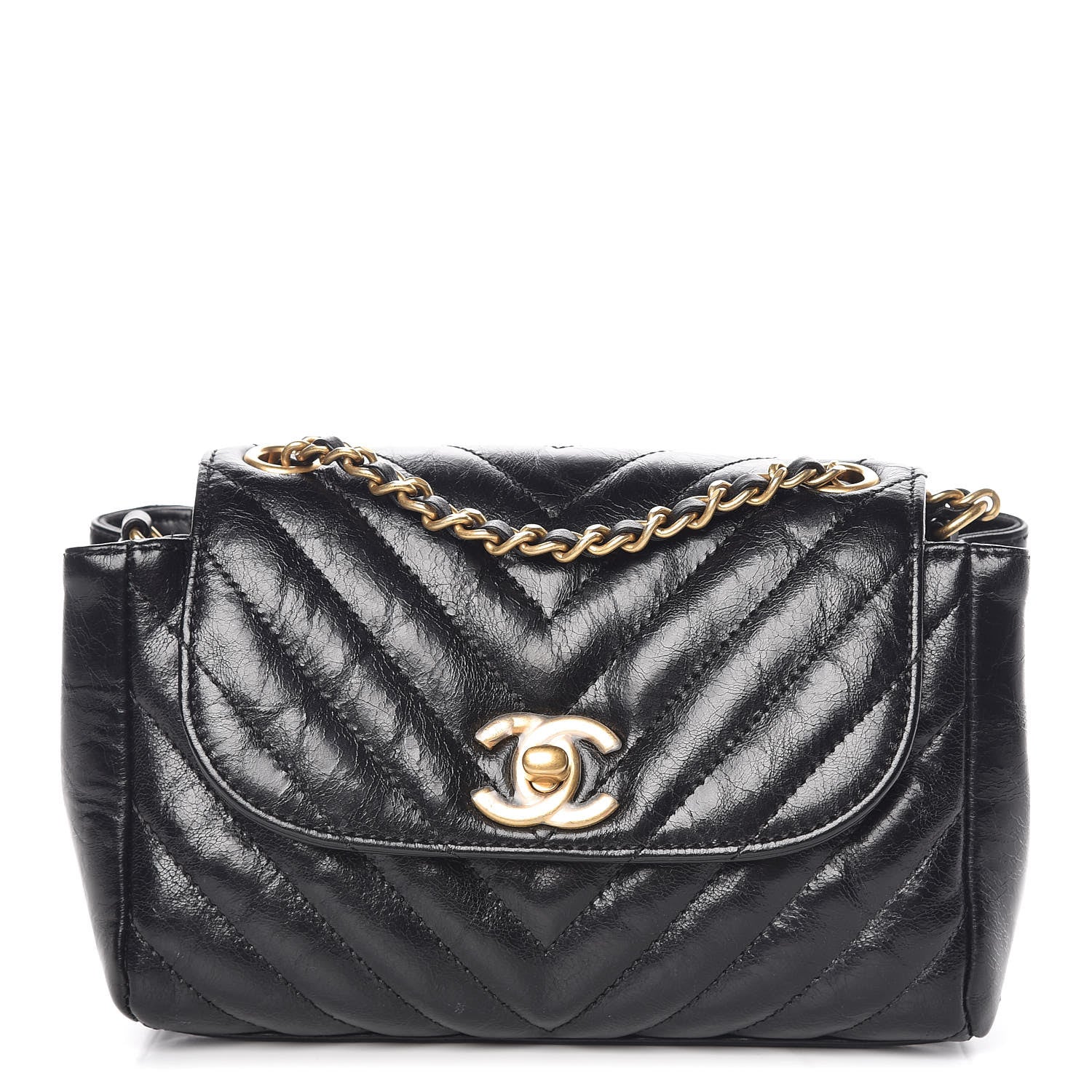 Chanel Glazed Calfskin Chevron Quilted Small Hampton Flap Black 1 of 11