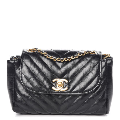 Chanel Glazed Calfskin Chevron Quilted Small Hampton Flap Black 1 of 11