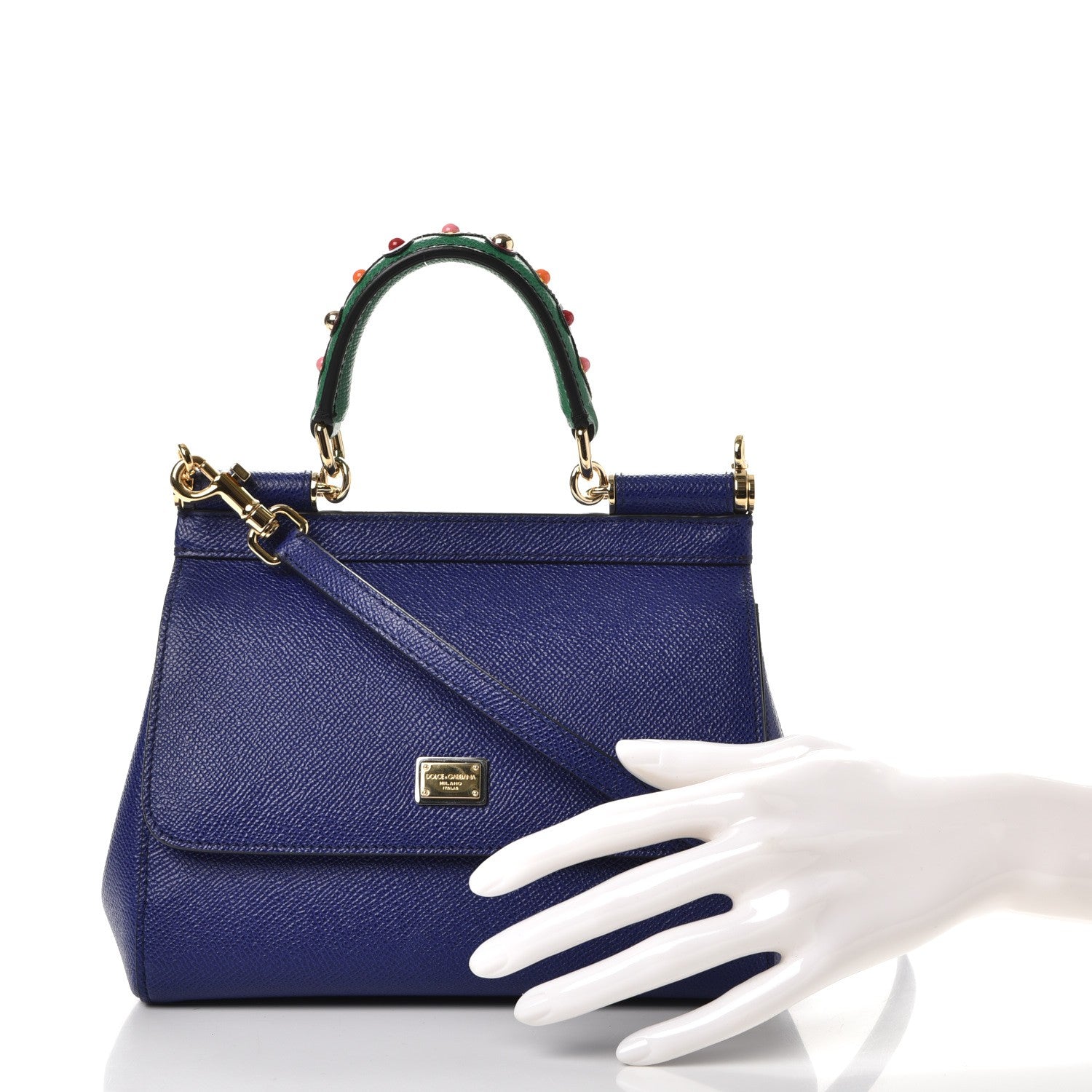 Dolce & Gabbana Dauphine Small Miss Sicily Embellished Handle Satchel Bleuette 3 of 7