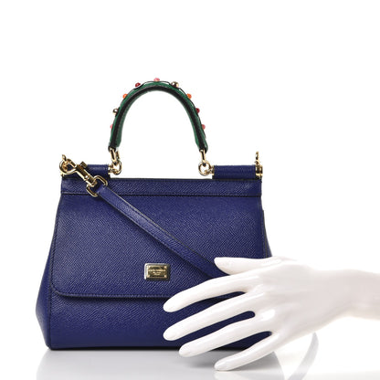 Dolce & Gabbana Dauphine Small Miss Sicily Embellished Handle Satchel Bleuette 3 of 7