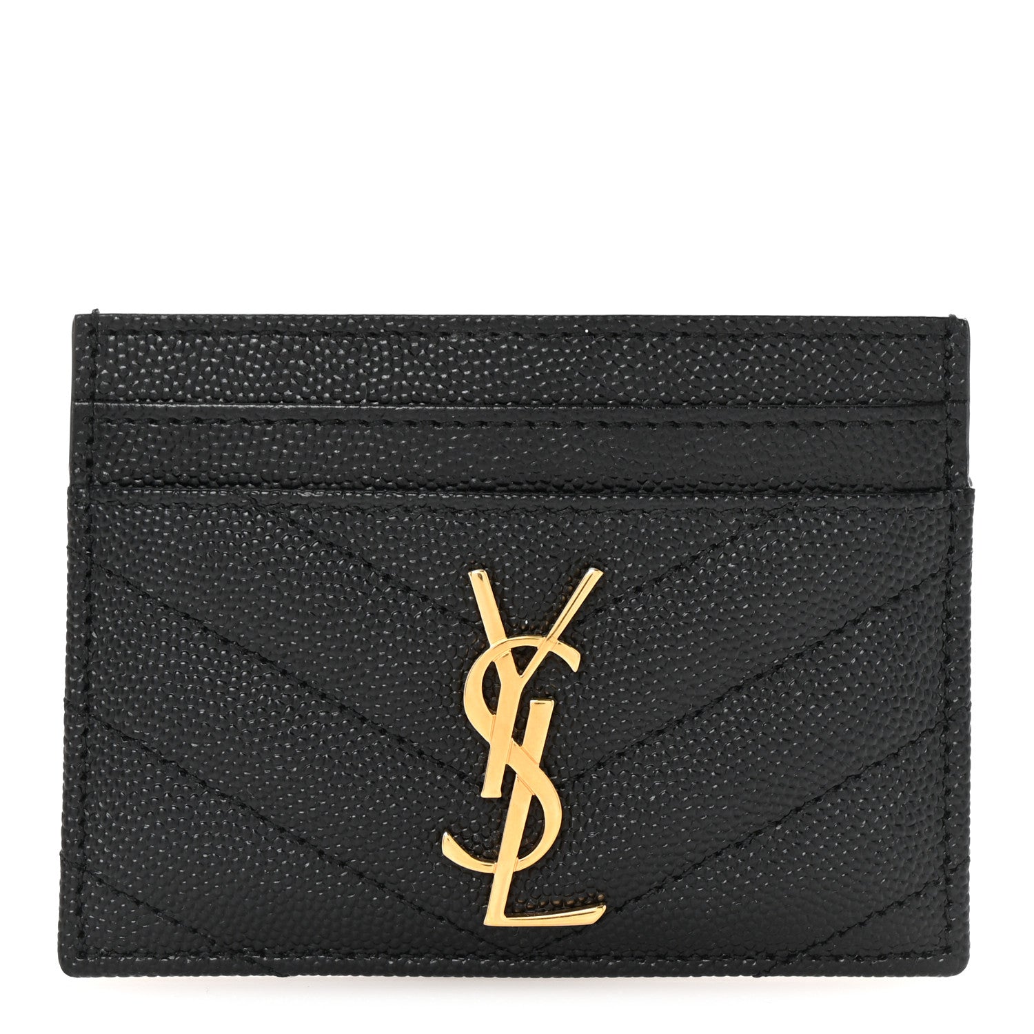 Saint Laurent Grain De Poudre Matelasse Chevron Monogram Credit Card Case Black 1 of 8