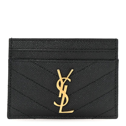 Saint Laurent Grain De Poudre Matelasse Chevron Monogram Credit Card Case Black 1 of 8