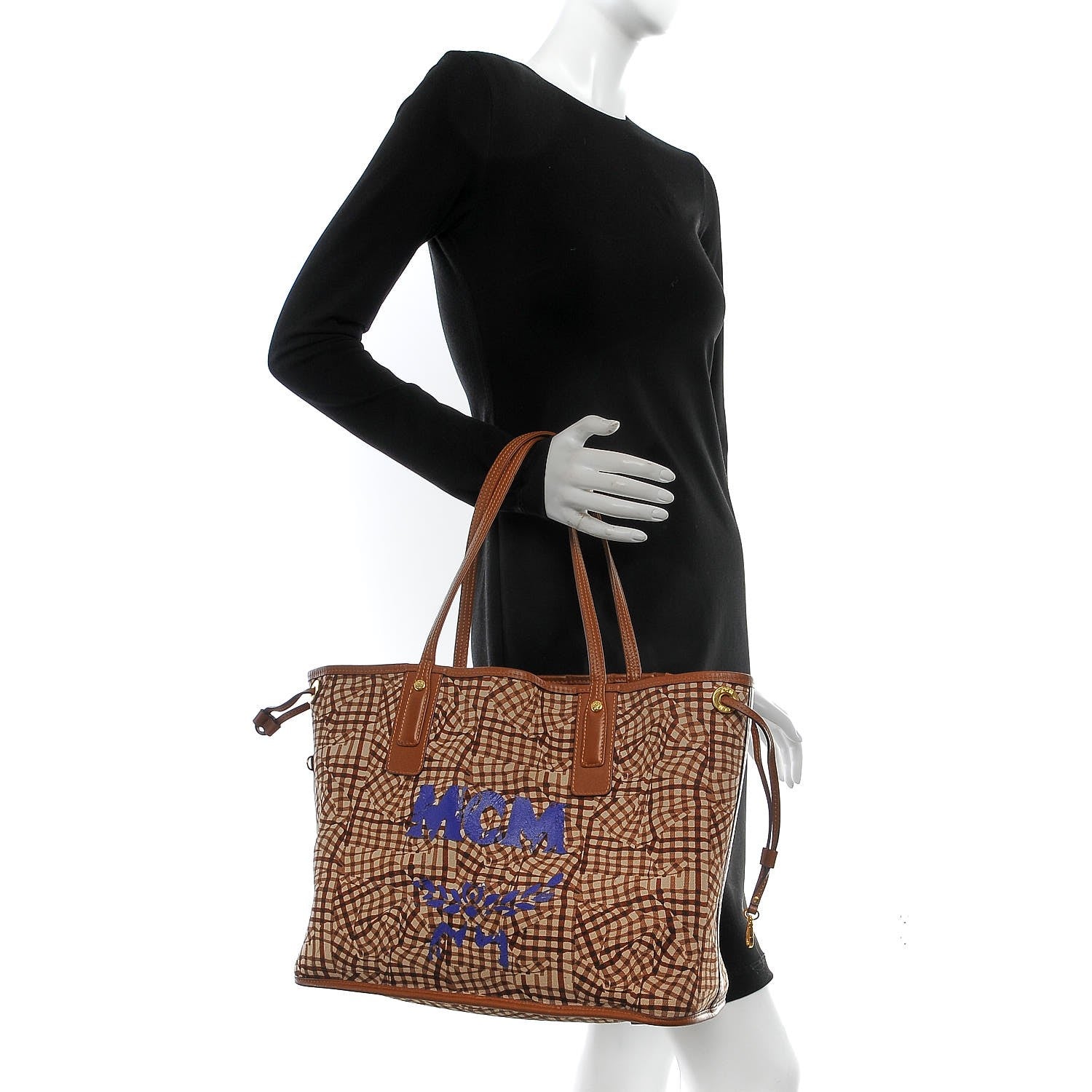 MCM Visetos Medium Liz Reversible Shopper Tote Cognac 3 of 13