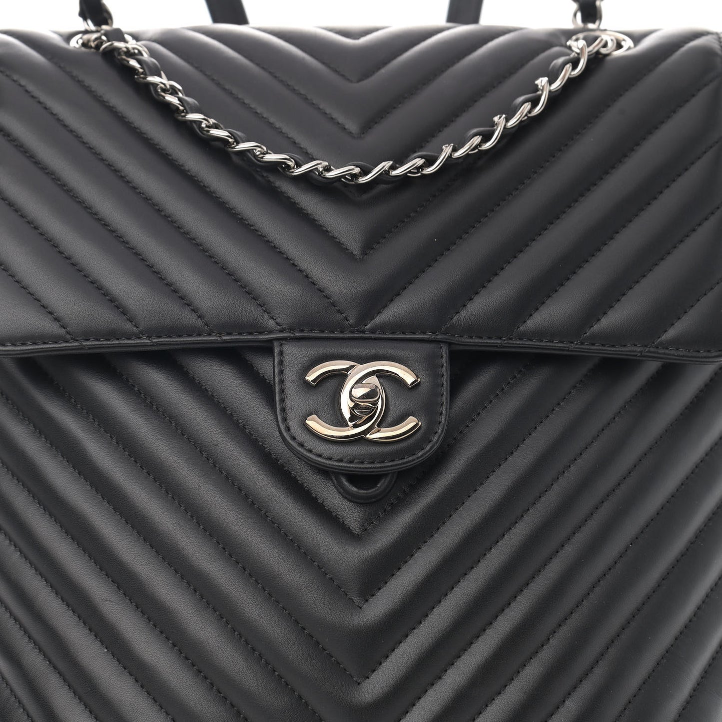Calfskin Chevron Quilted Large Urban Spirit Backpack Black