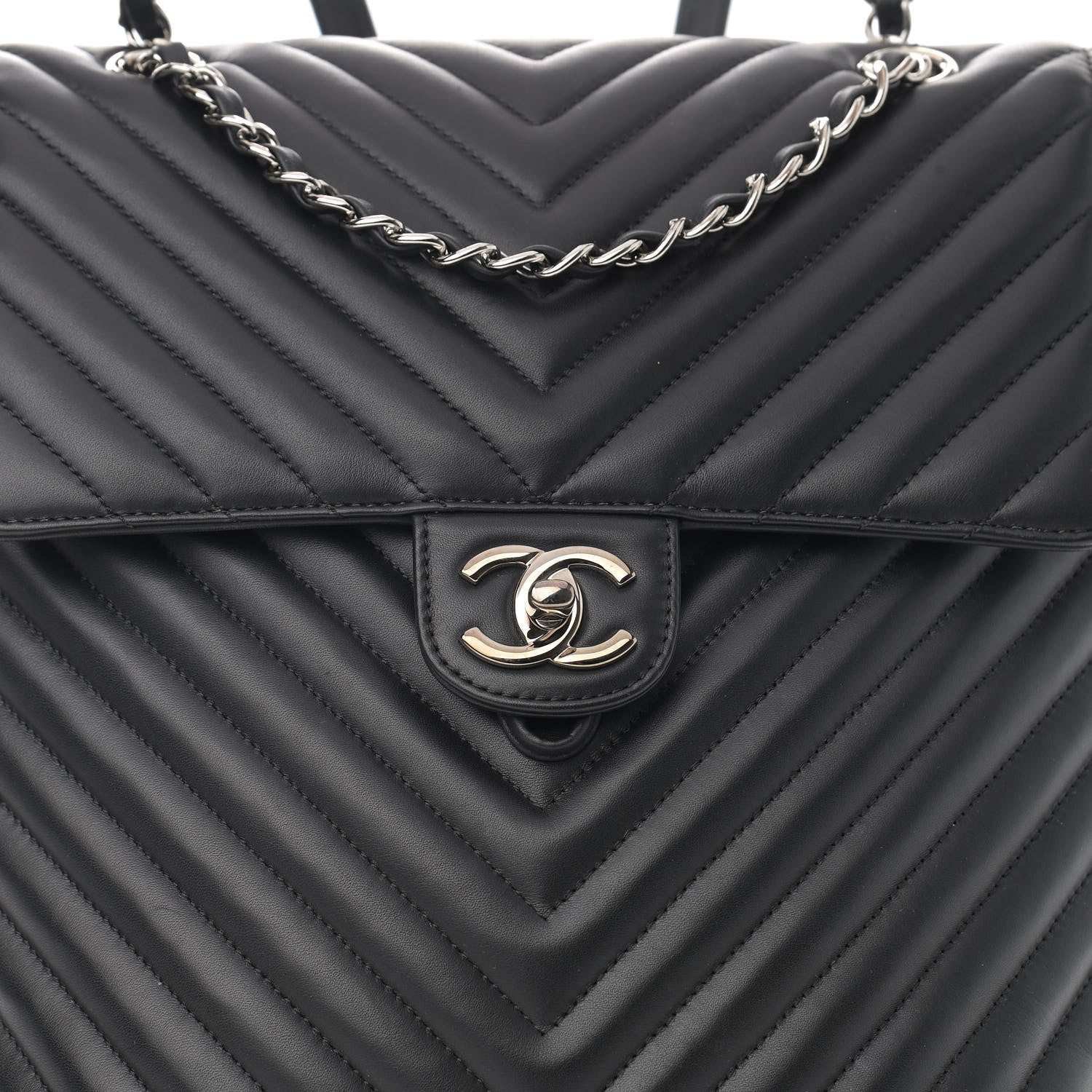 Chanel Calfskin Chevron Quilted Large Urban Spirit Backpack Black 8 of 11