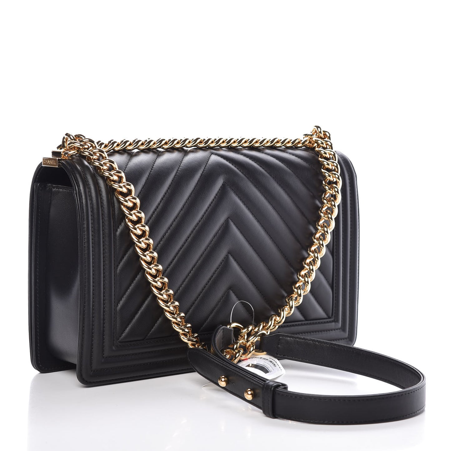 Lambskin Chevron Quilted New Medium Boy Flap Black
