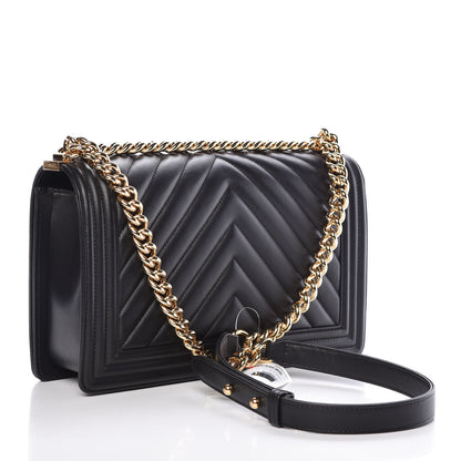 Chanel Lambskin Chevron Quilted New Medium Boy Flap Black 3 of 13
