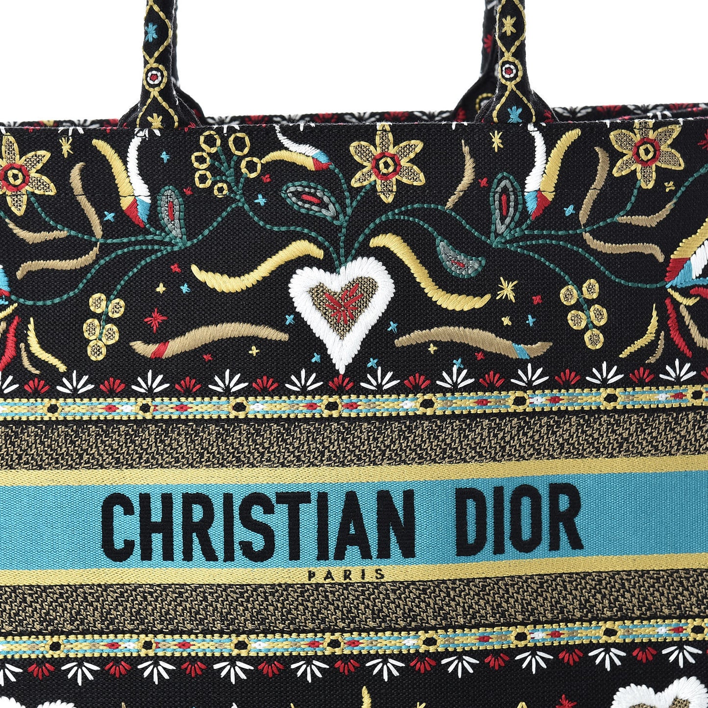 Canvas Embroidered Large Book Tote Black Multicolor