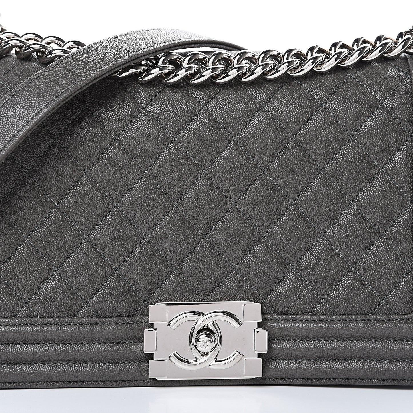 Caviar Quilted Medium Boy Flap Grey