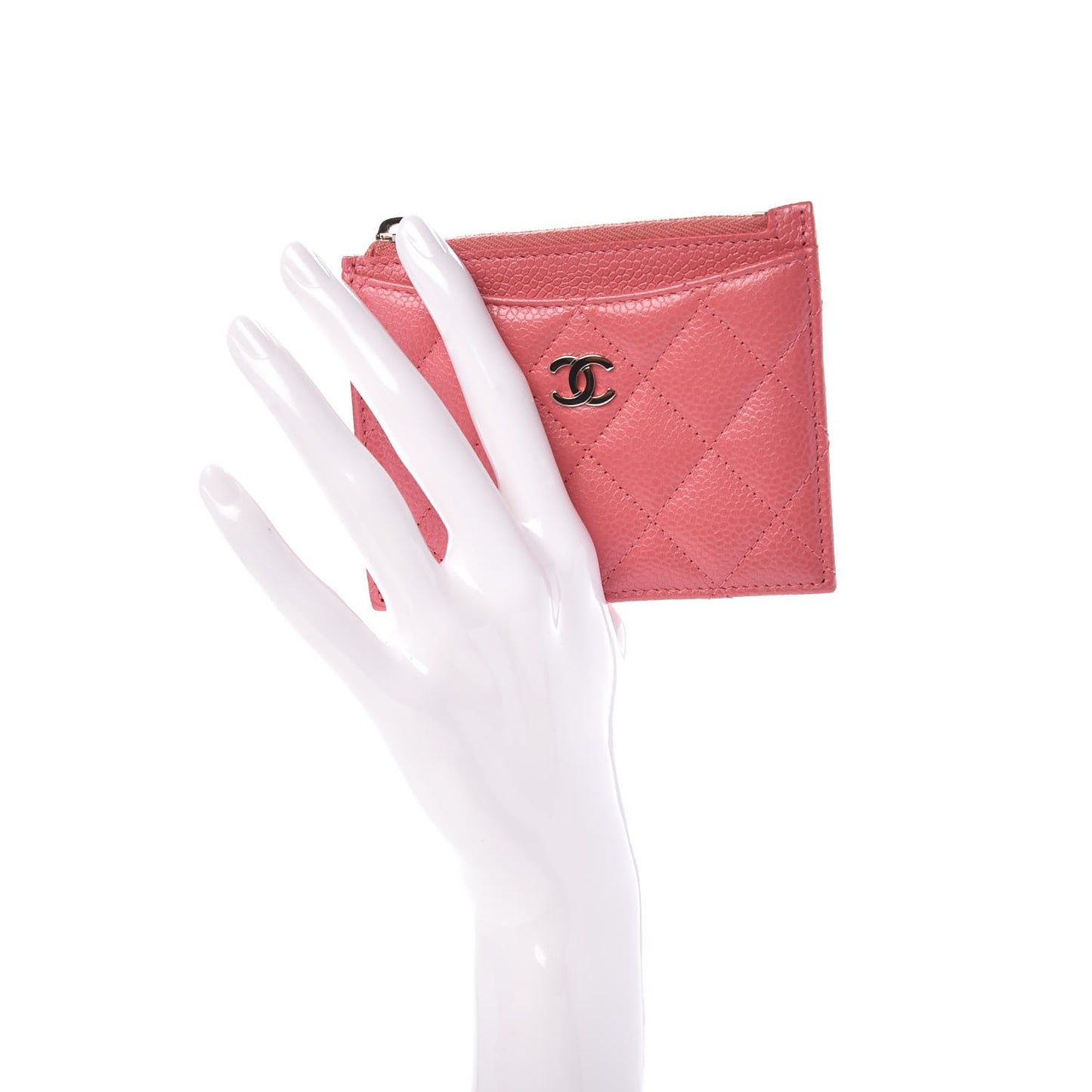 Caviar Quilted CC Zip Card Holder Pink