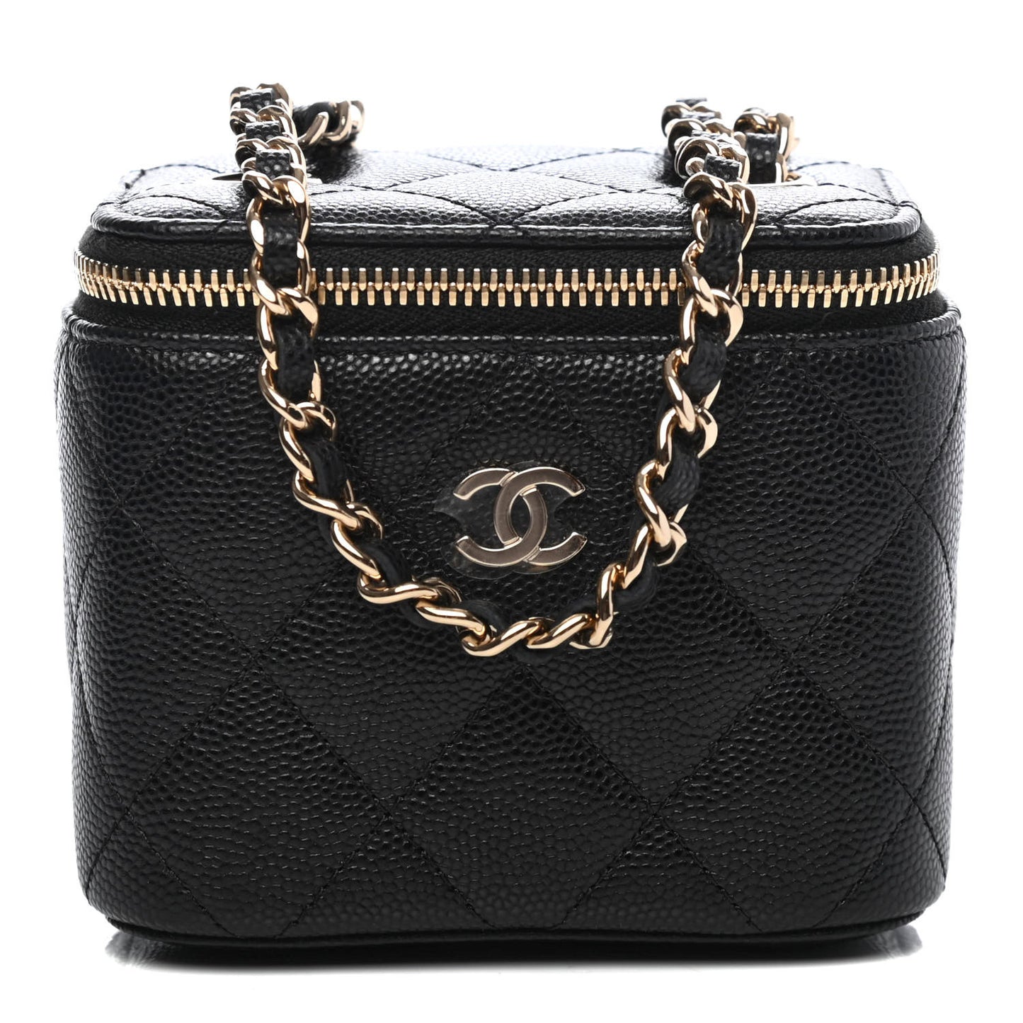 Caviar Quilted Mini Vanity Case With Chain Black