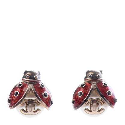 Chanel Enamel CC Ladybug Earrings Gold 1 of 5