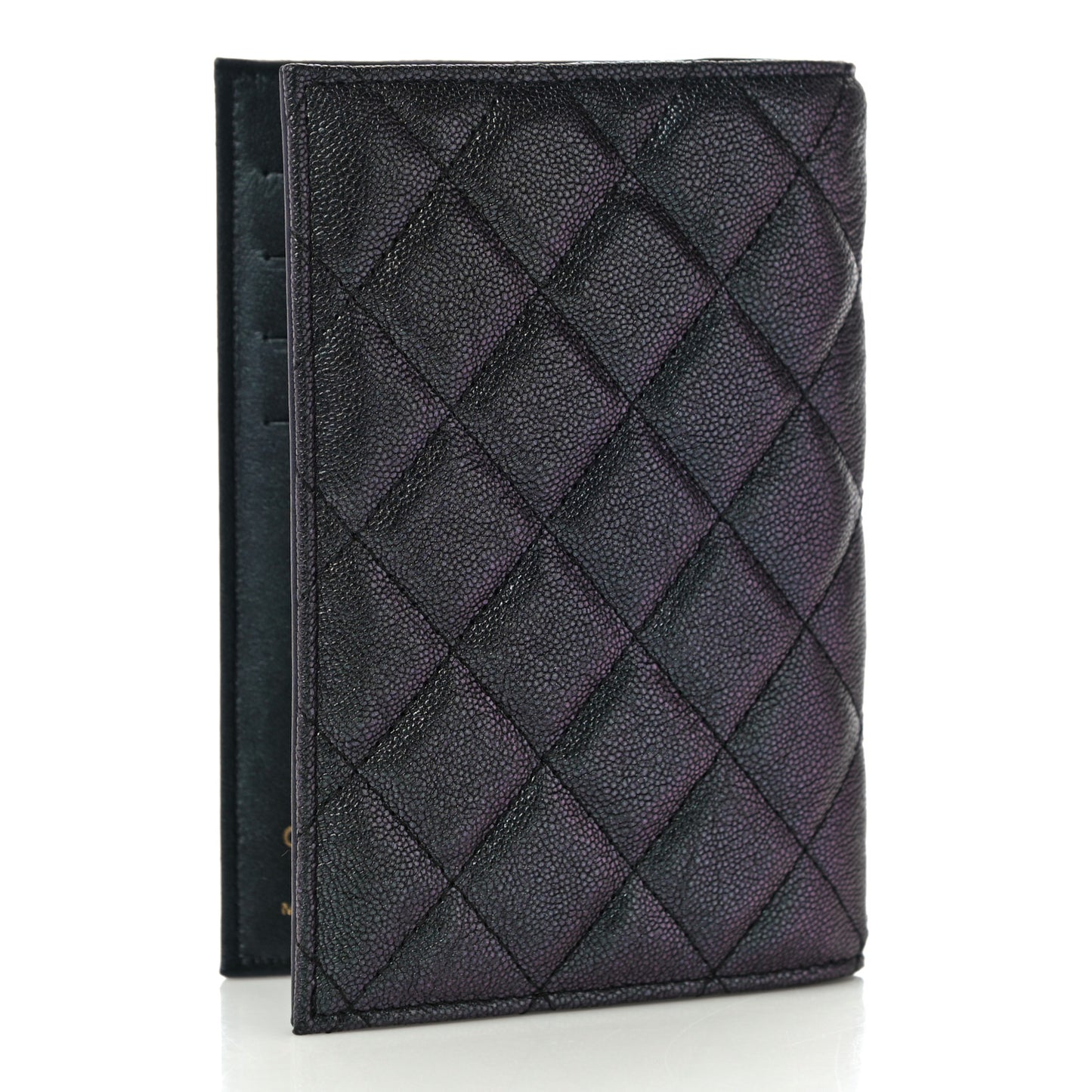 Iridescent Caviar Quilted Passport Holder Black