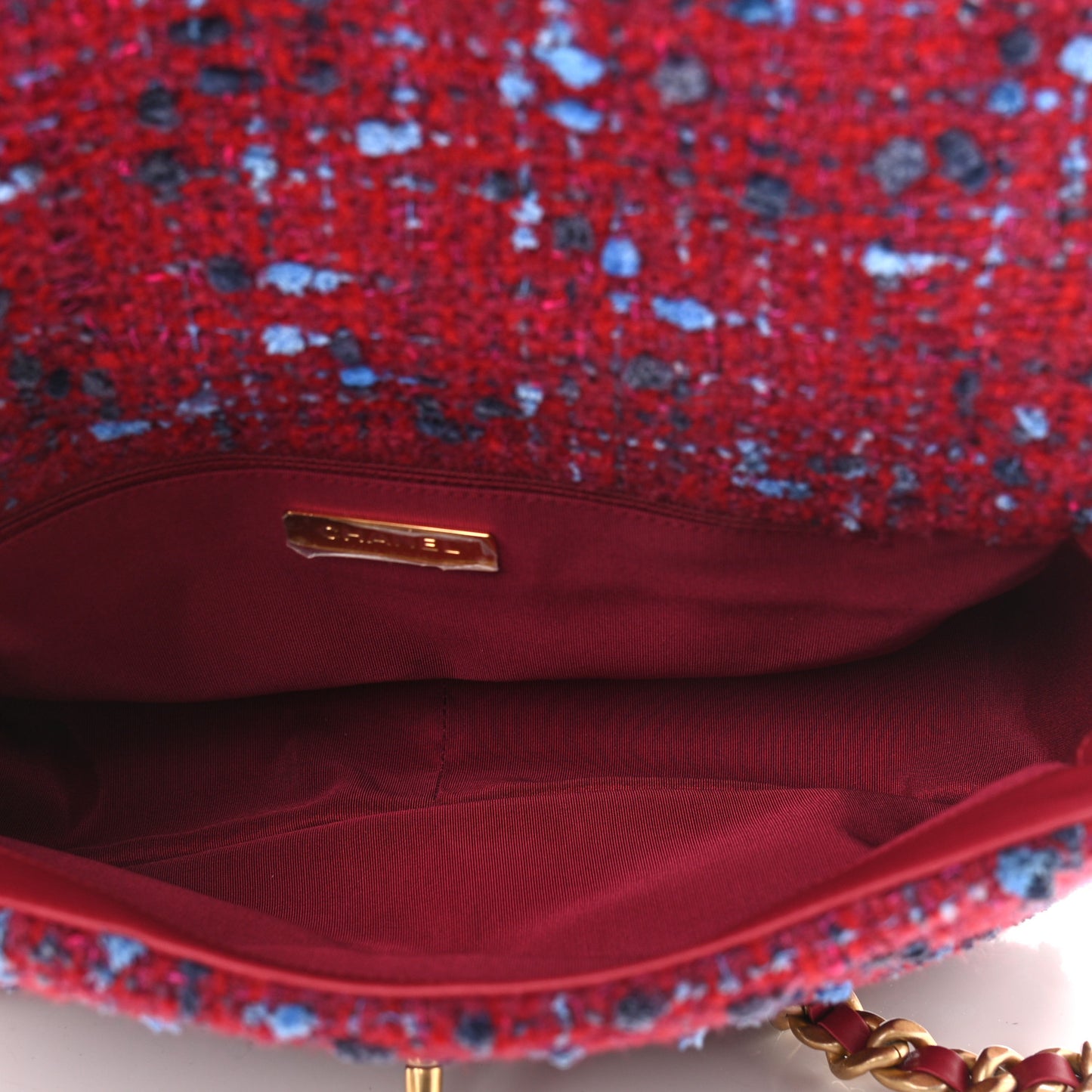 Tweed Quilted Large Chanel 19 Flap Red Blue Grey