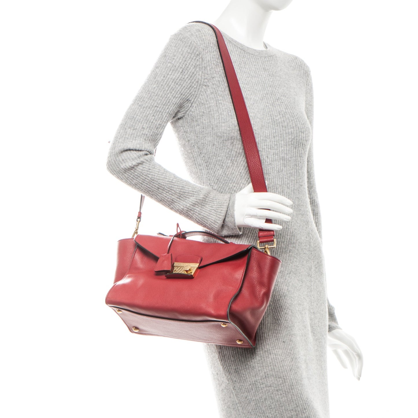 Vitello Daino Sound Twin Pocket Satchel Rosso