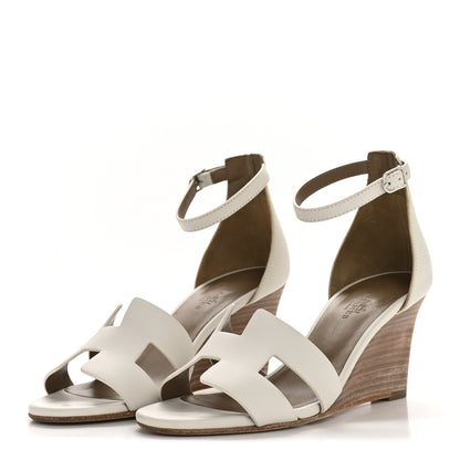 Hermes Calfskin Legend Wedge Sandals 37 White 4 of 10