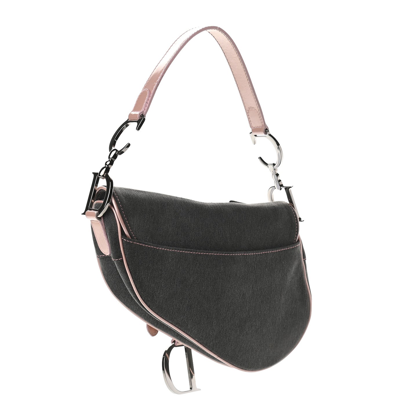 Patent Denim Jeans Saddle Bag Grey Pink