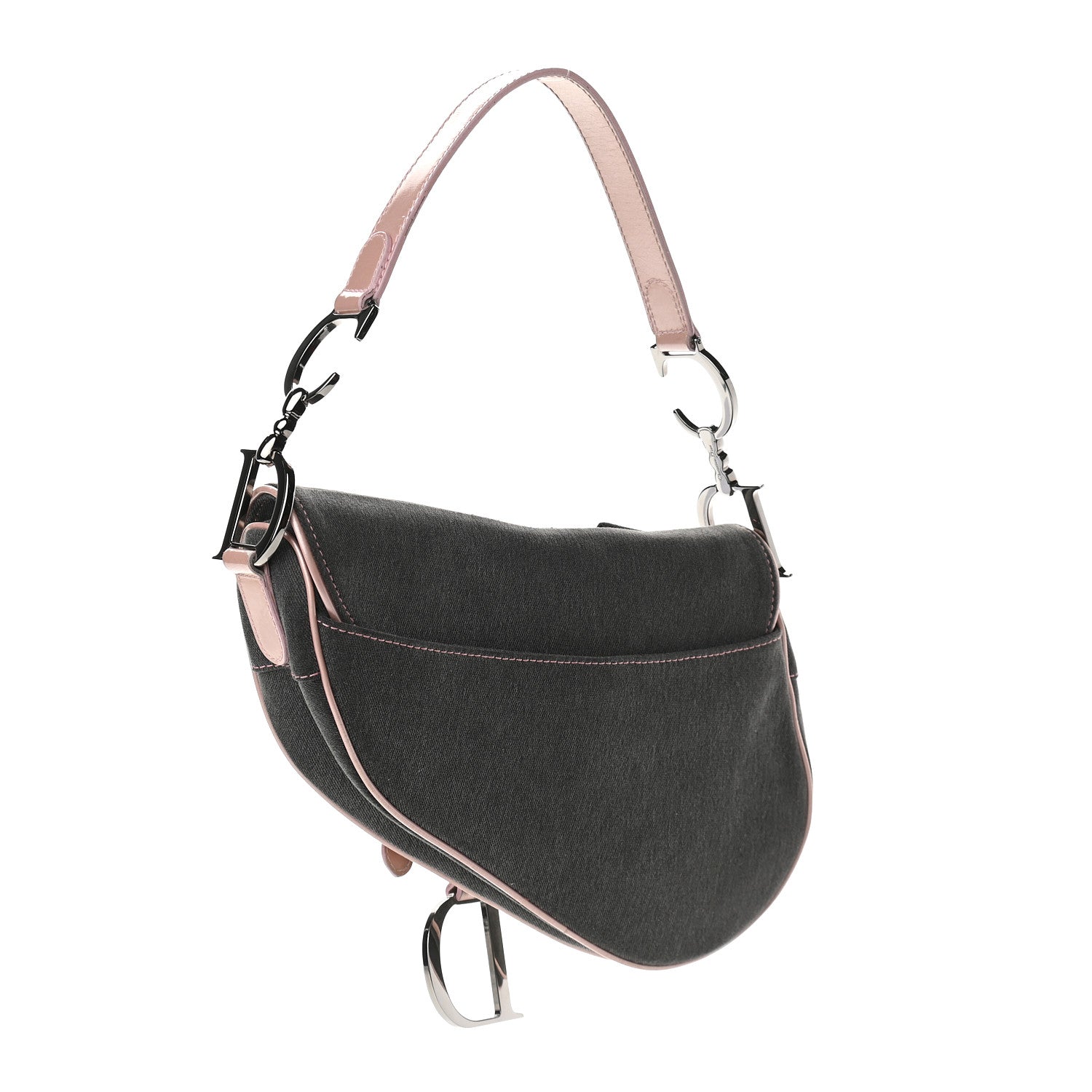 Christian Dior Patent Denim Jeans Saddle Bag Grey Pink 3 of 13