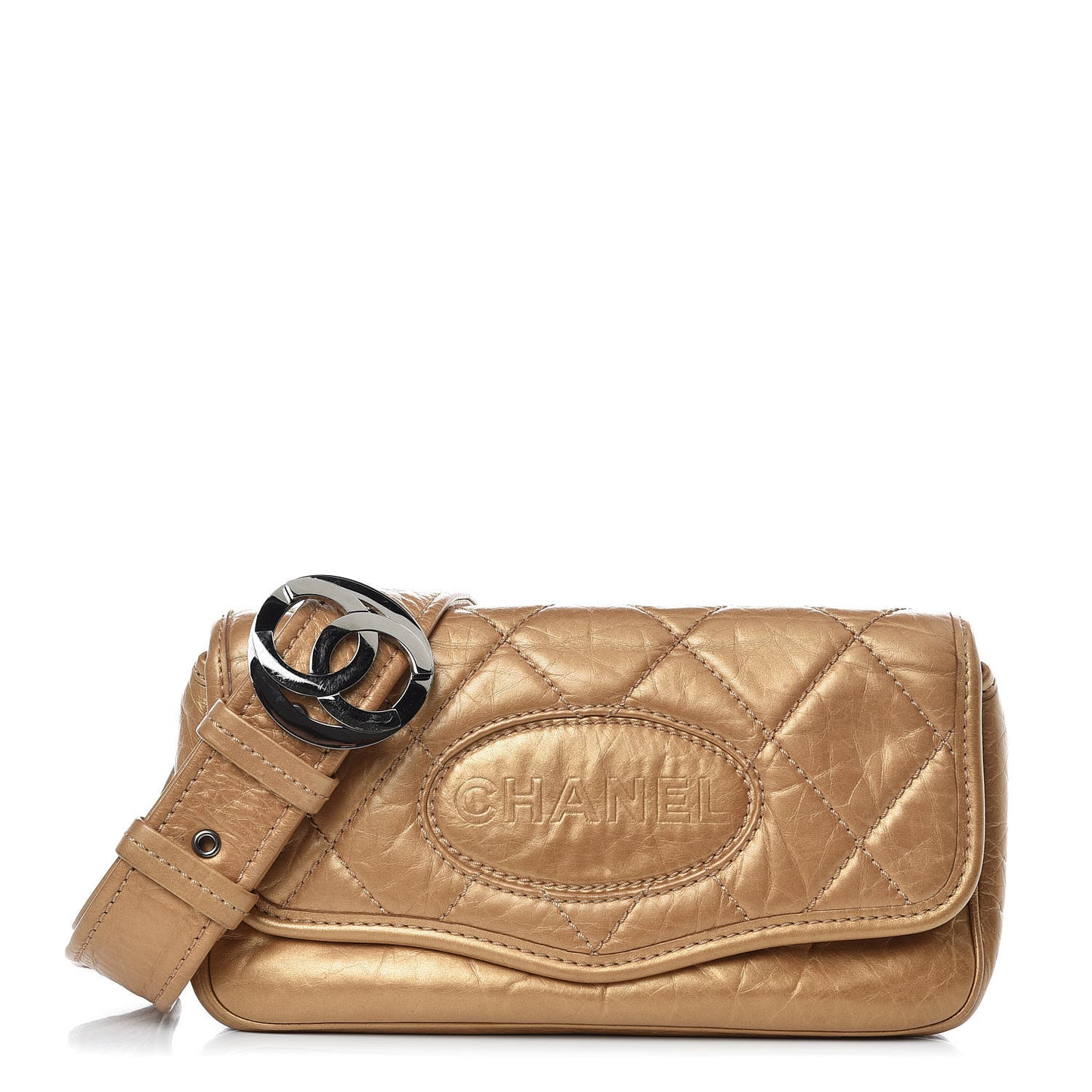 Aged Calfskin Quilted Vintage Ligne Messenger Flap Gold